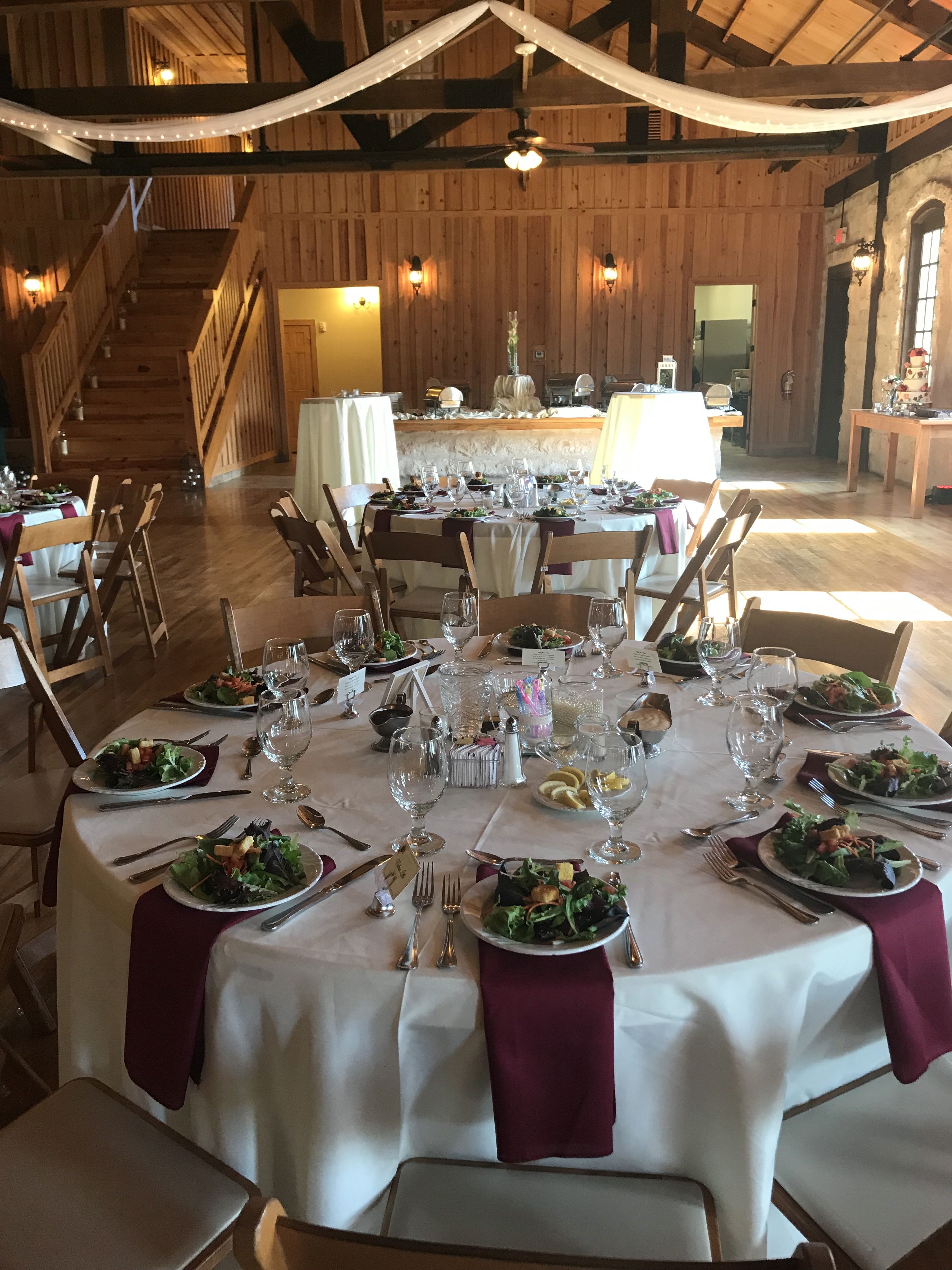 A Barn Setting Wedding with preset salads and dinner buffet by Catering By Norris
